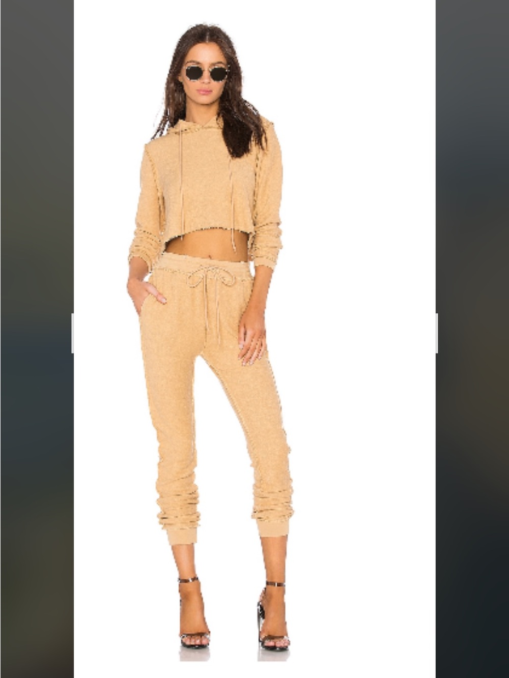 Cropped Hooded Lounge jogger Set in Camel